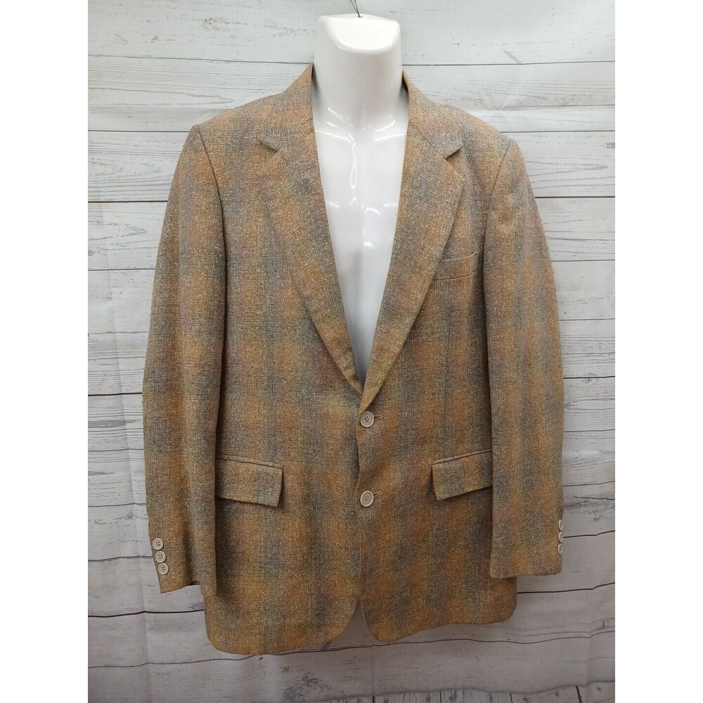 Vtg Le Tigre Blazer Jacket Mens 40R 2 Button Wool blend Brown Beige